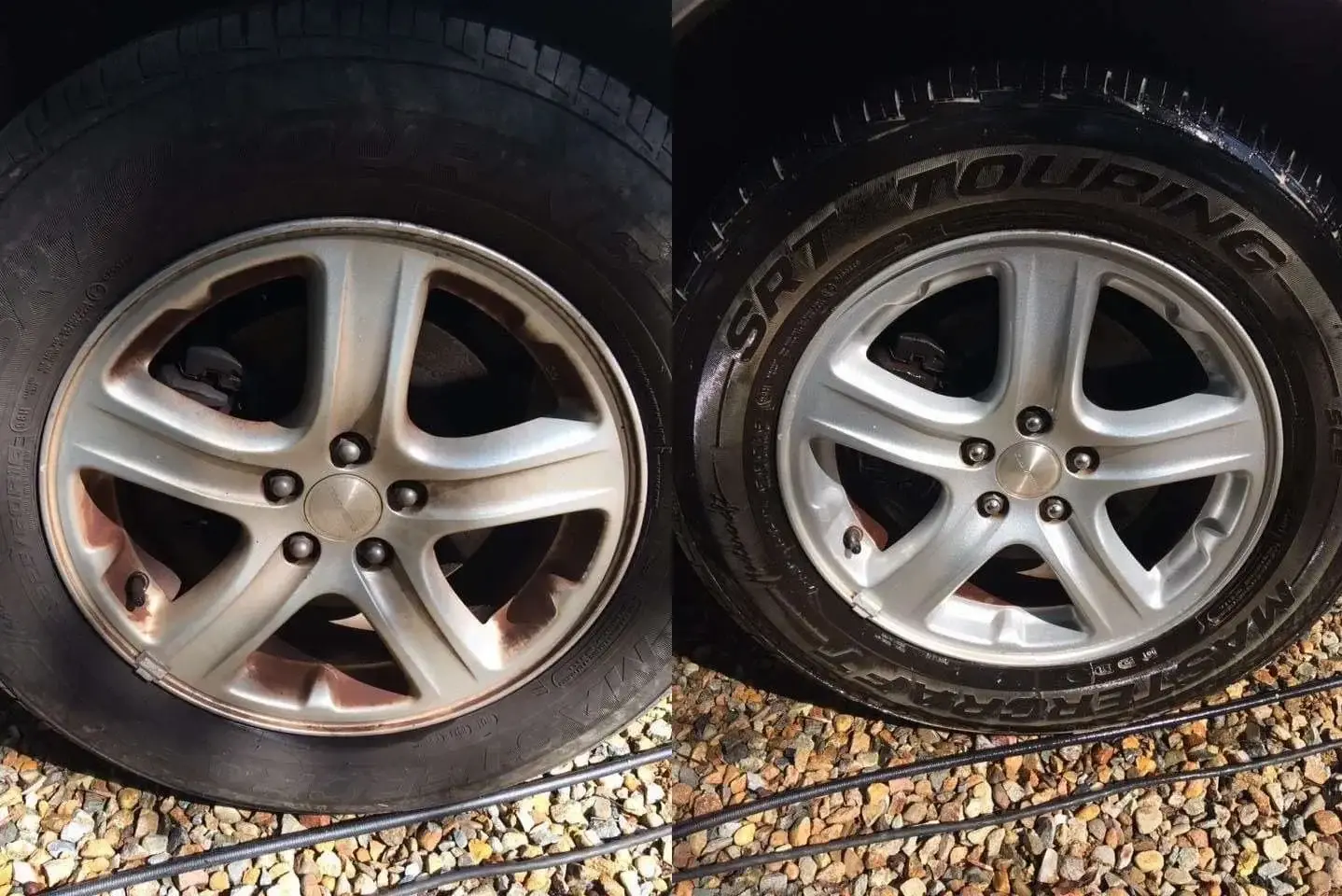 Before and after: wheel and tire detail